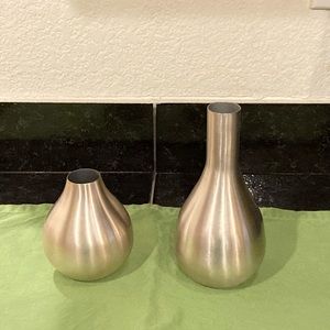 Crate & Barrel NWT brushed nickel vase set